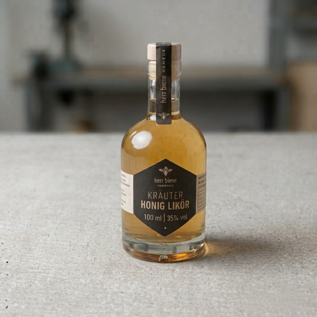 Honigkräuterlikör von herr biene in der Flasche
