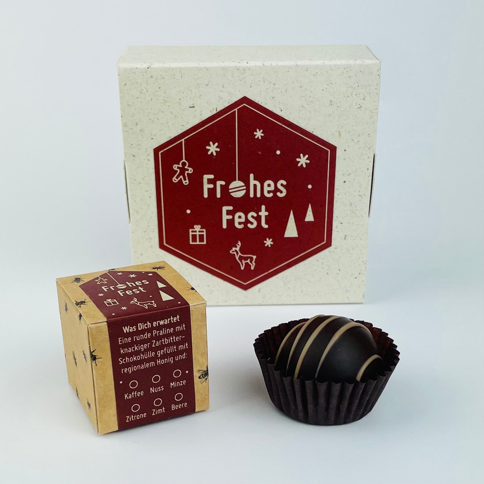 Honigpralinen mit Botschaft Frohes Fest als 1er oder 4er