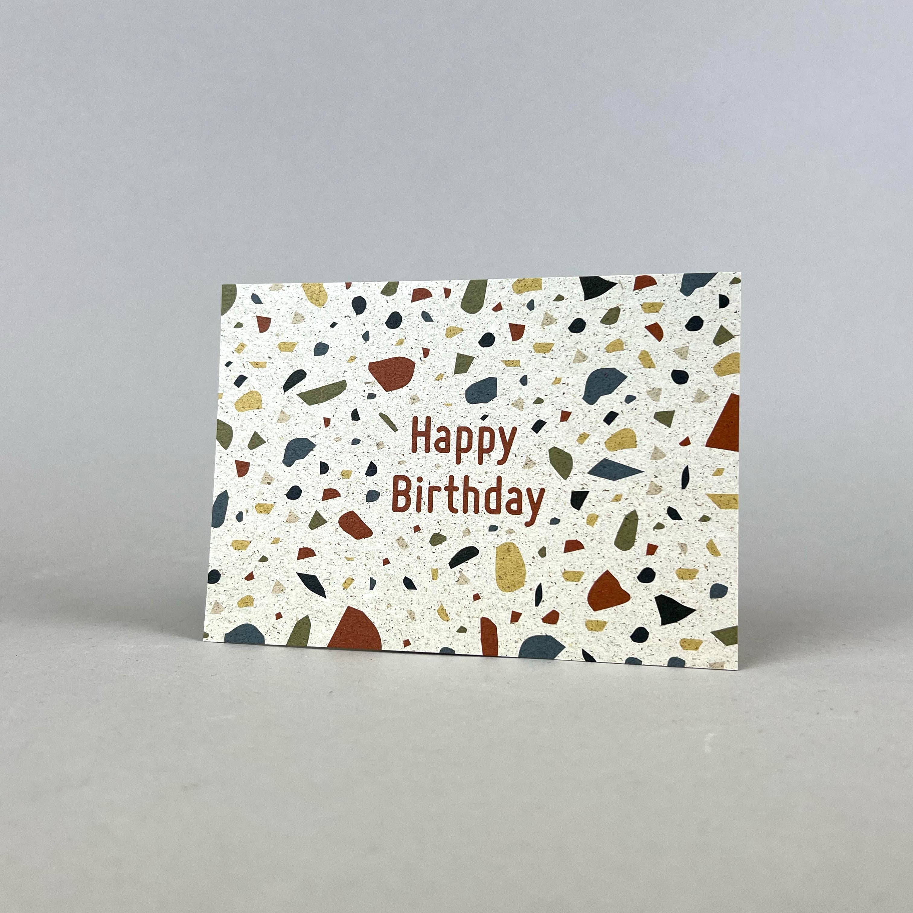 Graspapier Postkarte | Happy Birthday (terrazzo)