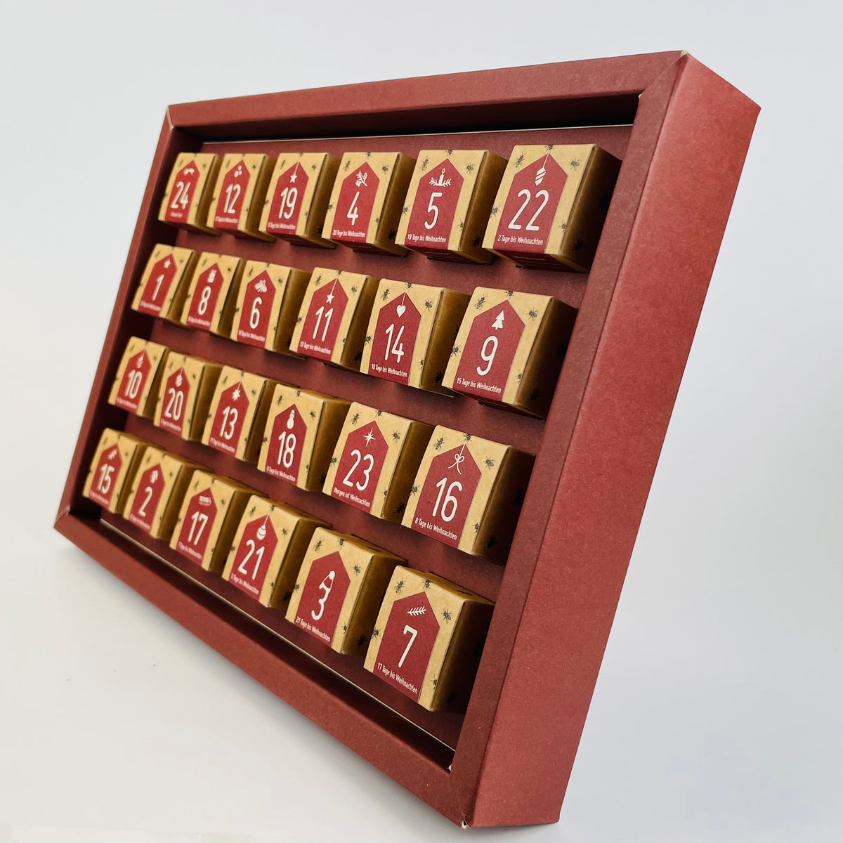 Seitenansicht unseres Honigpralinen Adventskalenders