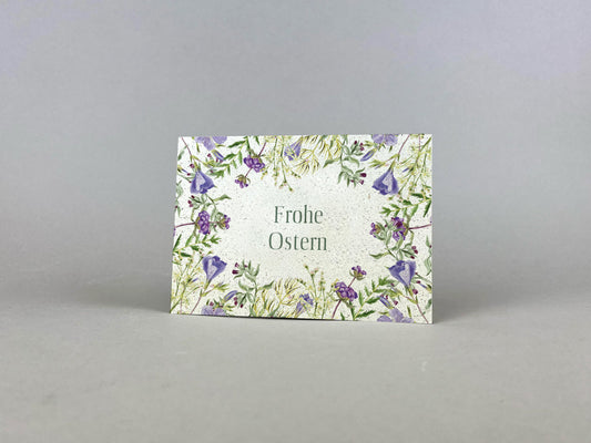 Graspapier Postkarte | Frohe Ostern blumig
