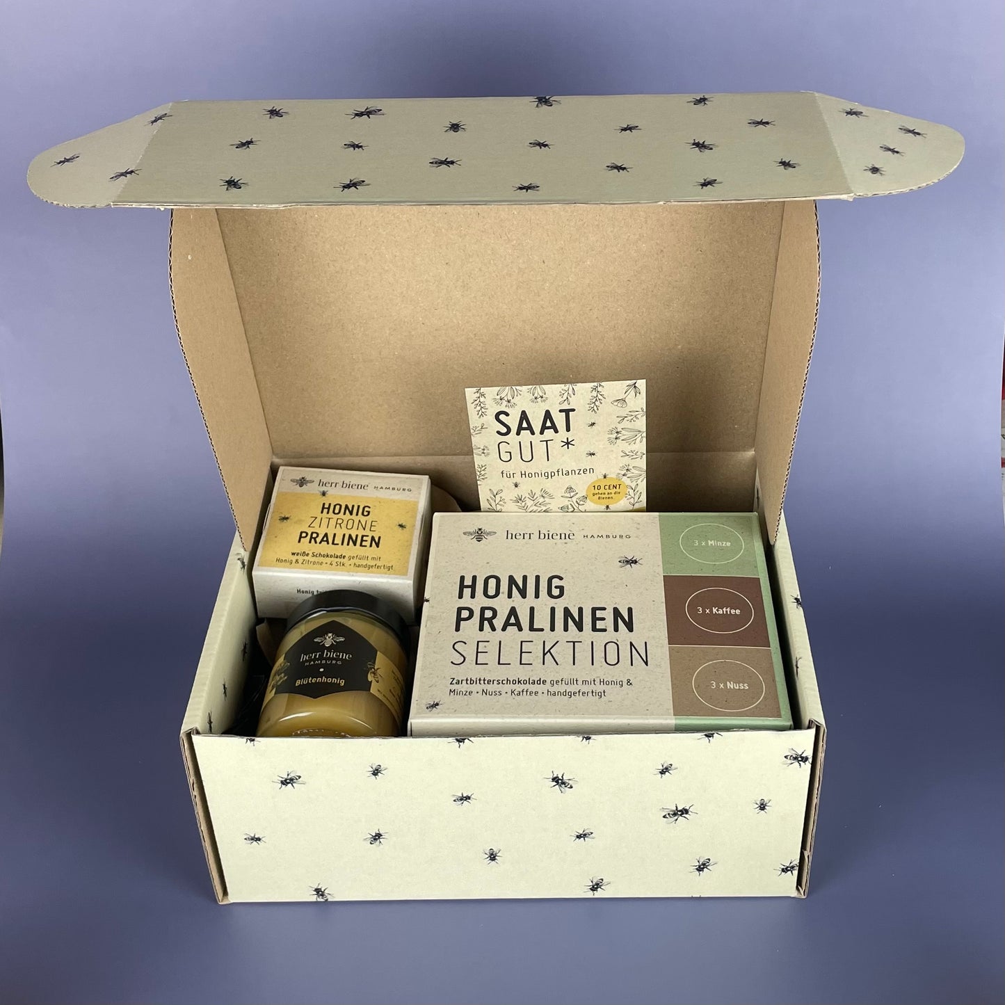 Geschenkbox mit Banderole I Honigpralinen Selektion (L)
