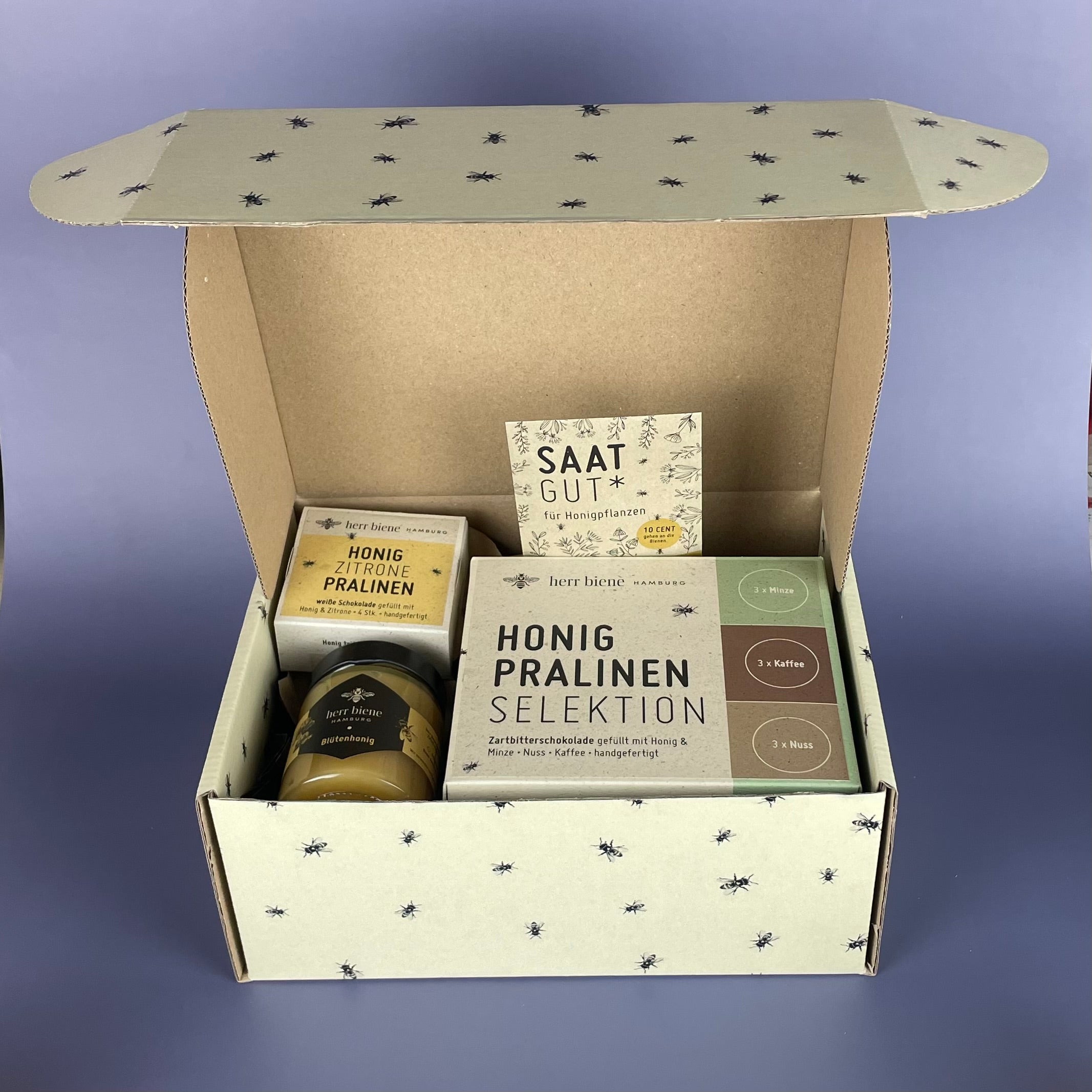 Geschenkbox mit Banderole / Honigpralinen 9er