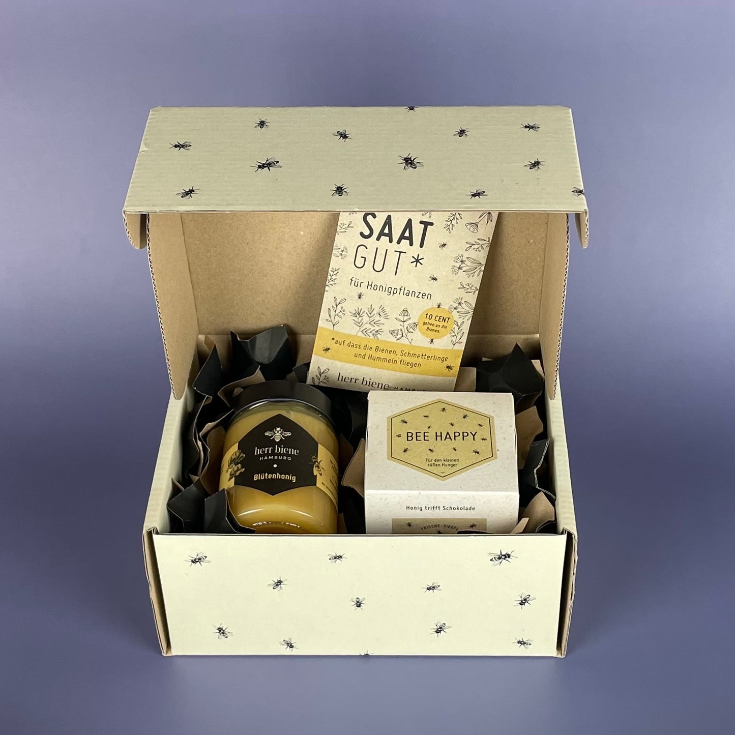 Geschenkbox mit Banderole I Bee Happy (M)