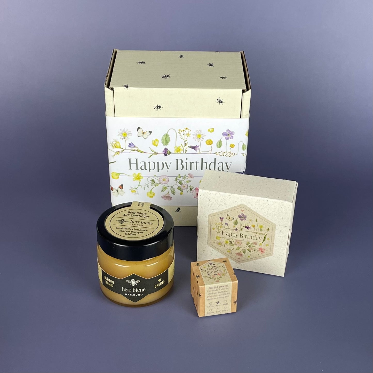 Geschenkbox mit Banderole I Happy Birthday Blumen (S)