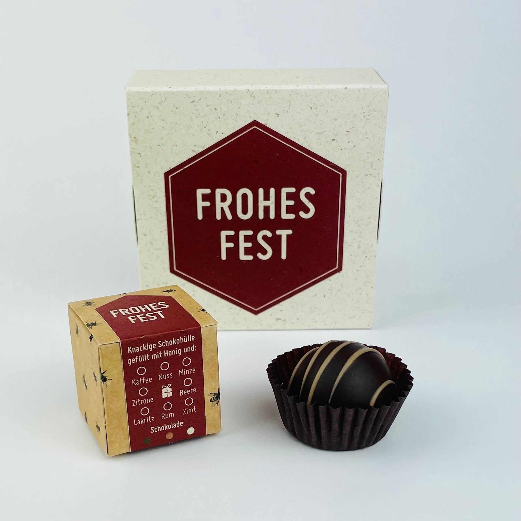 Honigpralinen mit Botschaft Frohes Fest 