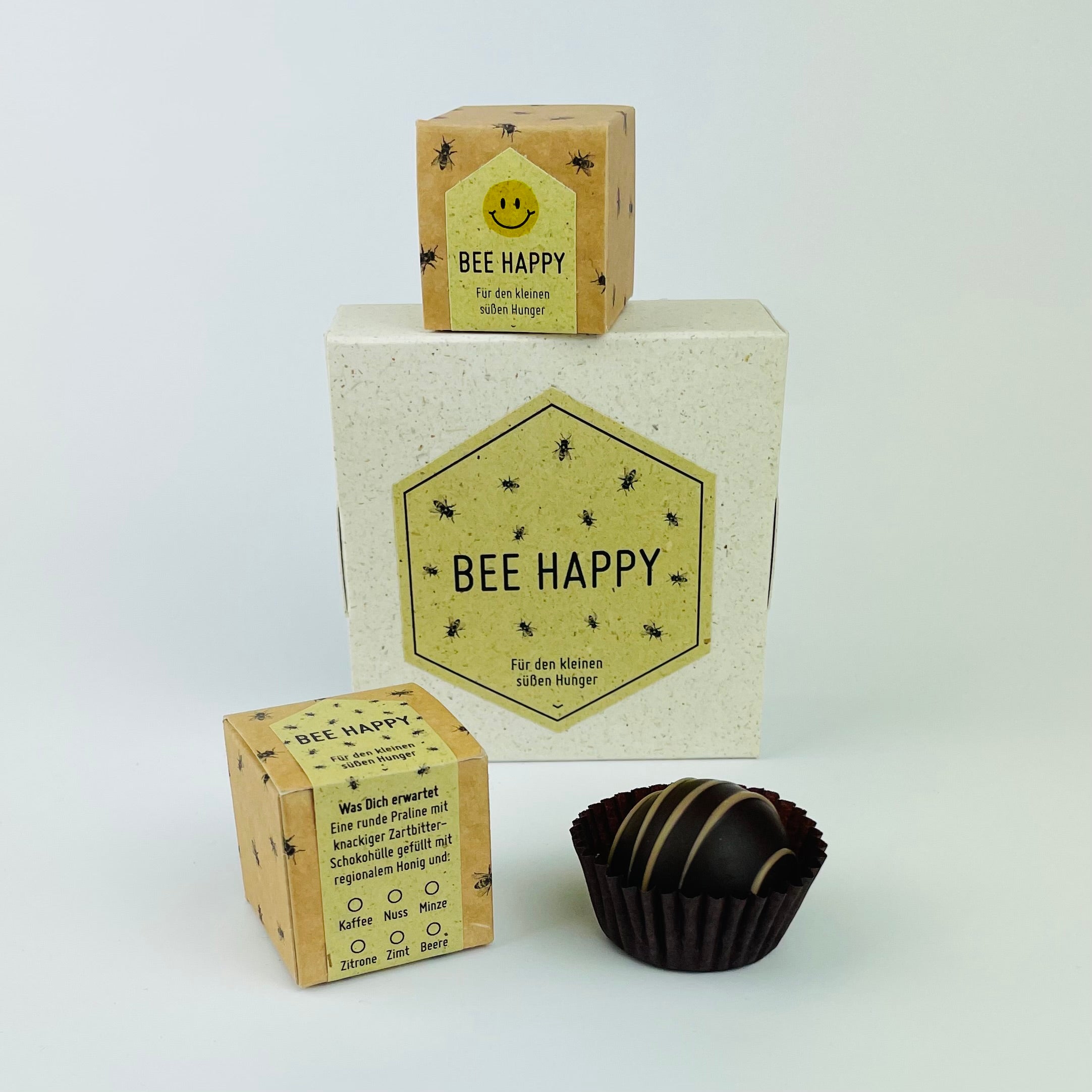 Honigpralinen mit Botschaft Bee Happy 