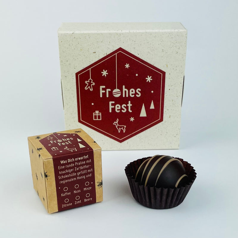 Honigpralinen mit Botschaft Frohes Fest als 1er oder 4er