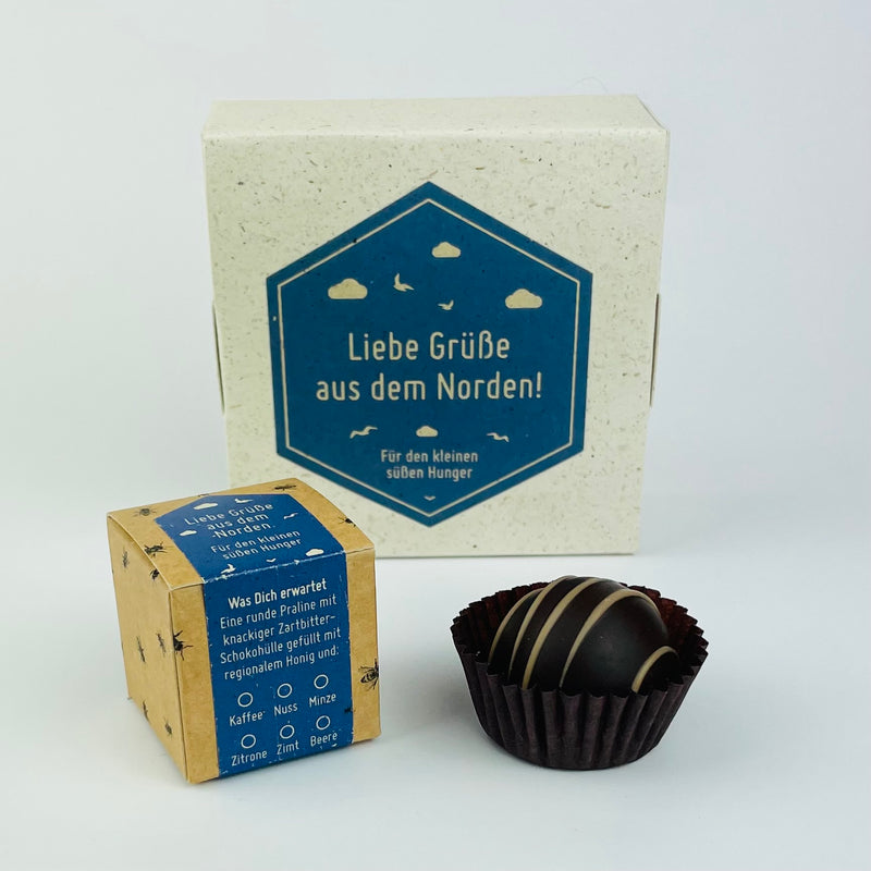 Honigpralinen mit Botschaft Liebe Grüße aus dem Norden 