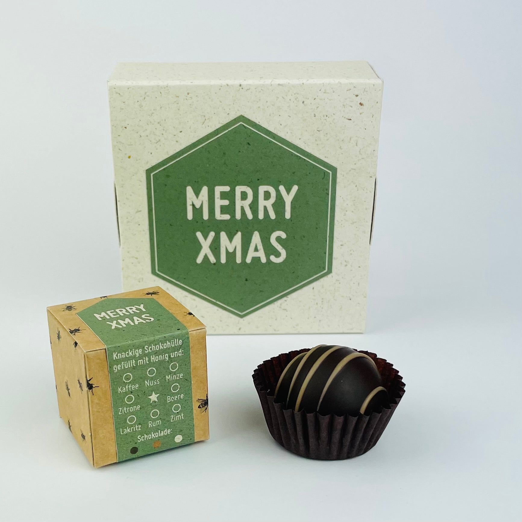 Honigpralinen mit Botschaft Merry Xmas