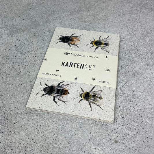 Kartenset Graspapier Postkarten | je 8 Karten mit Bienen & Hummeln