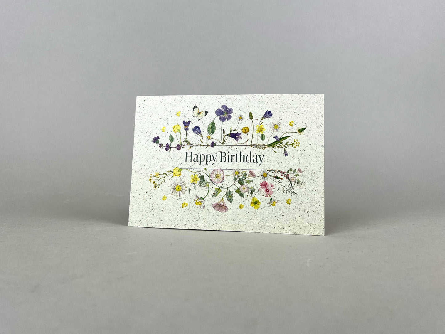 Graspapier Postkarte | Happy Birthday (blumig)